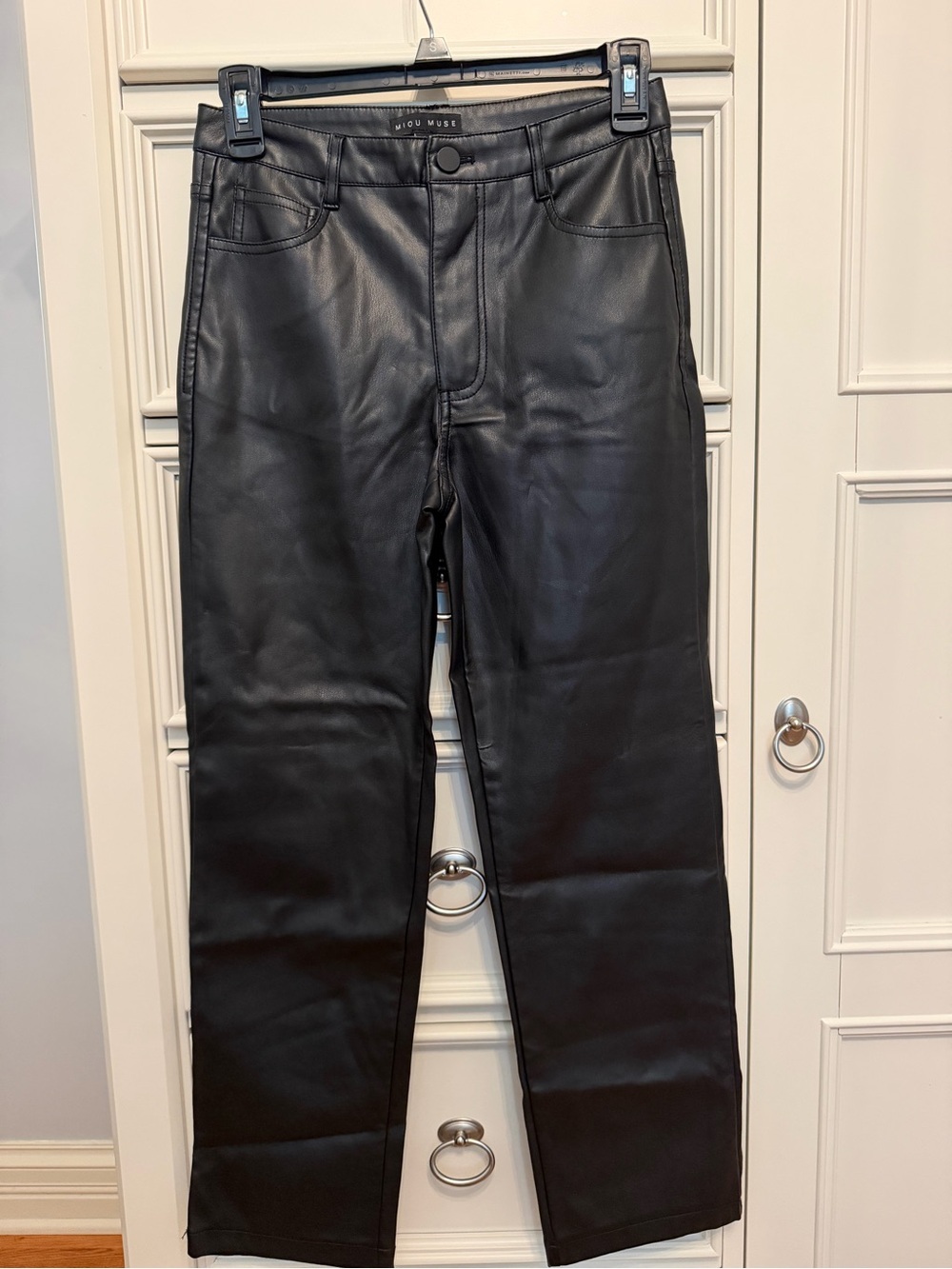 Women’s Black Faux Leather Straight Jeans